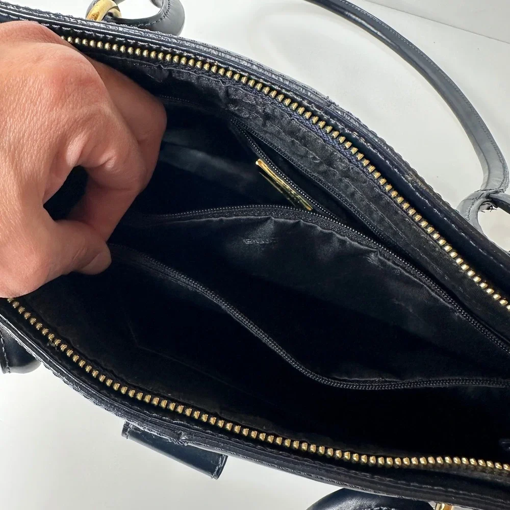 Cromia Navy Blue Leather Shoulder Bag Made in Italy Gold Tone Hardware READ